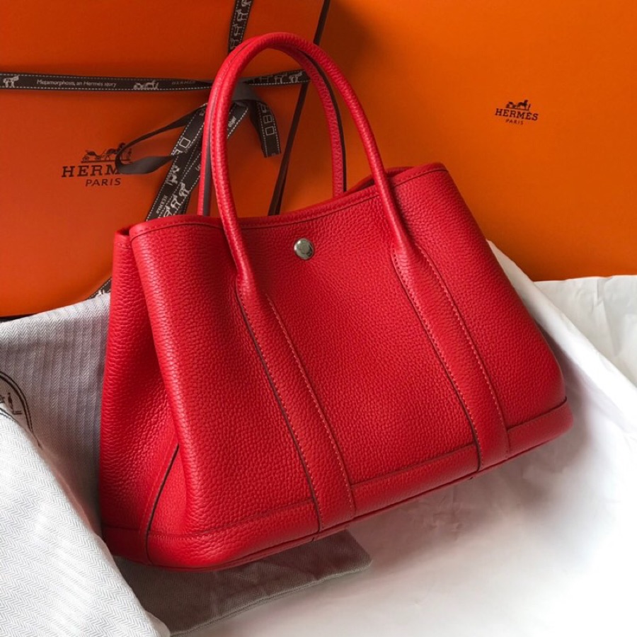 Hermes Garden Party 36cm Tote Handbag In Red Clemence Leather